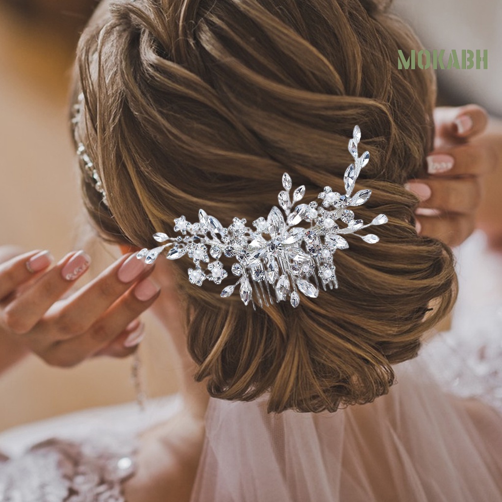[Headpieces] Lược Cài Tóc Cô Dâu Hình Hoa Đính Đá Pha Lê Trang Trí Kiểu Công Sở Lãng Mạn