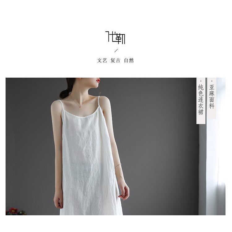 Đầm cotton Lanh Hai Dây Dáng Rộng Màu Trơn Mẫu Mới 2022 Thời Trang Cho Nữ