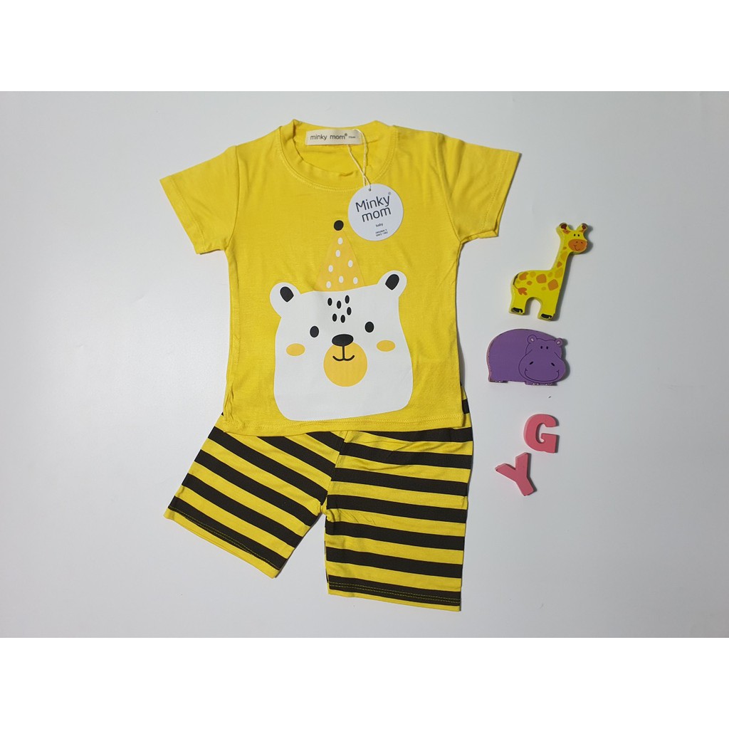 Bộ Cộc tay Minky mom Thun Lạnh in hình Động Vật Dễ Thương quần kẻ Cho Bé