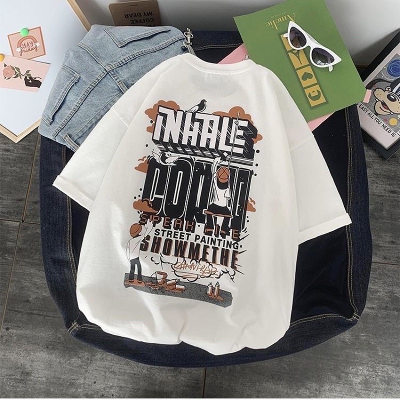 Áo thun tay lỡ nam nữ, áo phông unisex form rộng chất cotton dày đẹp in hình ALE