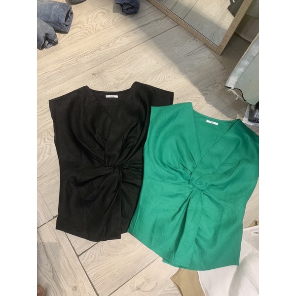 Áo xoắn eo vải linen tưng