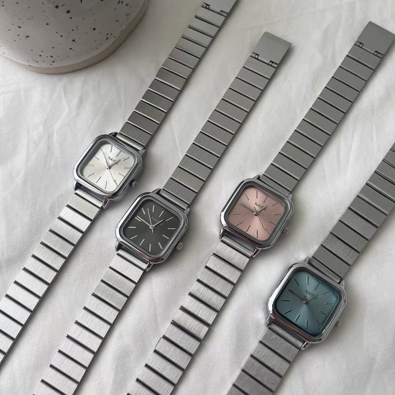 Đồng hồ nữ mặt vuông NAIDU DÂY BẠC dây sắt mới 26mm dễ thương chính hãng kiểu dáng sang trọng