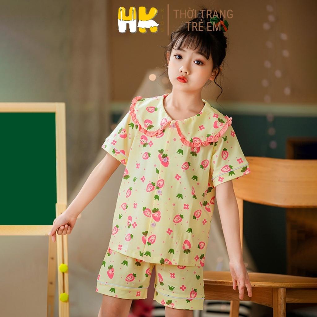 Bộ quần áo Pijama bé gái HK KIDS cộc tay cotton mềm mát cho bé mặc đi ngủ size từ 1-5 tuổi