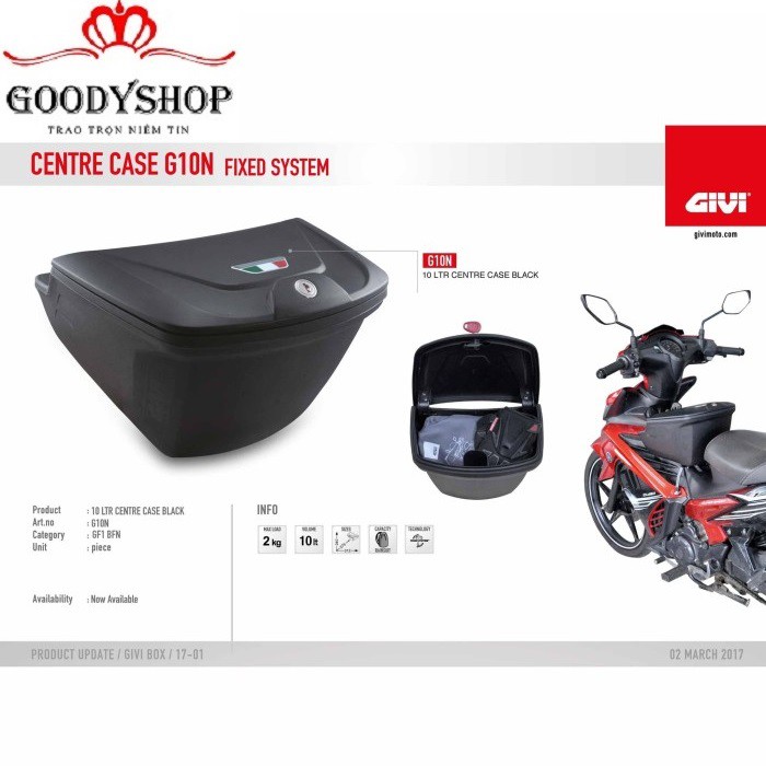 Thùng Giữa Xe Máy Givi G10N Fixed 10 Lít Màu Đen Mẫu Mới 2018 - Tặng Kèm PÁT Cho Xe Winner 150 GOODYSHOP