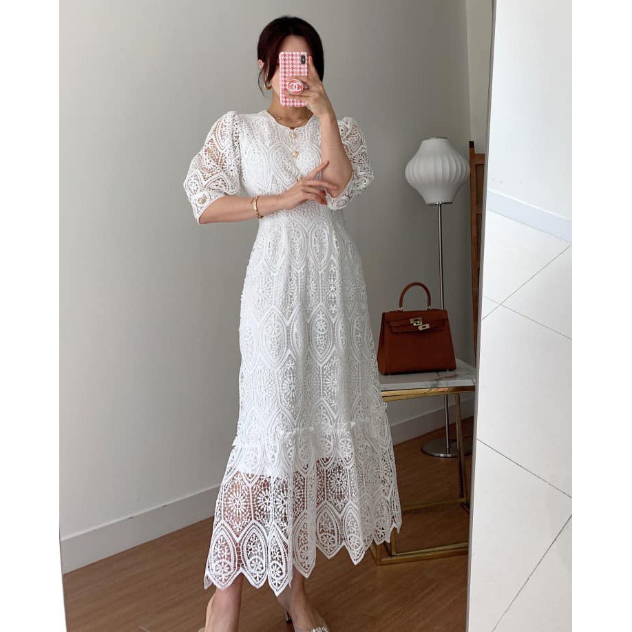 Đầm ren trắng thanh lịch- hàng Quảng Châu cao cấp