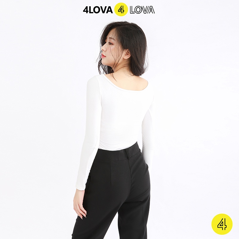 Áo thun croptop nữ dài tay cổ vuông 4LOVA dáng ôm body chất cotton co giãn cao cấp mềm mại