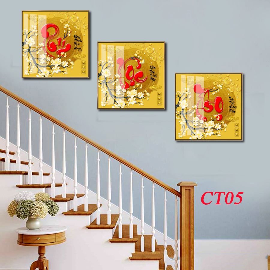 Tranh Treo Tường  bộ tranh PHÚC LỘC THỌ treo Phòng khách, cầu thang, bàn thờ
