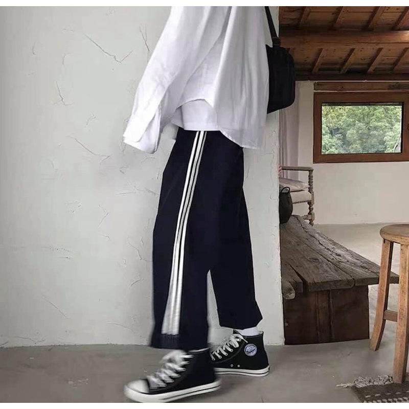 [CÓ ẢNH THẬT] Quần Ống Rộng 3 Sọc Nỉ Mềm Ulzzang Form Rộng Nam Nữ Unisex