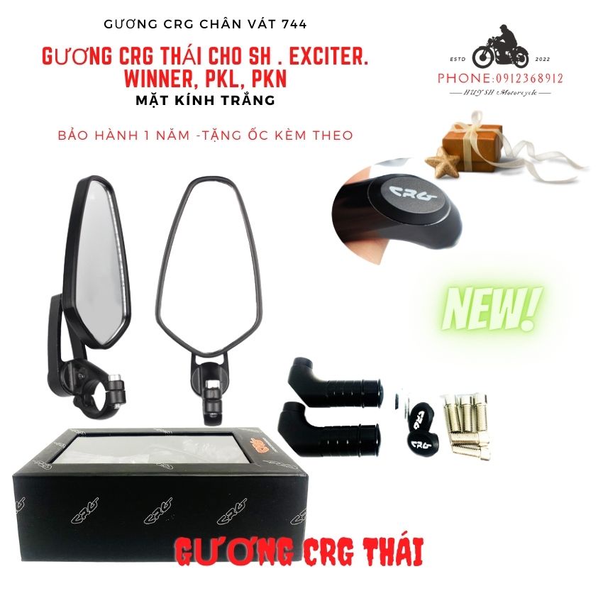 Gương Gù CRG Vát Hàng Thái Lan Gắn Chân Gương, Mặt Kính Trắng Thu Hình ( Có Bán Lẻ)