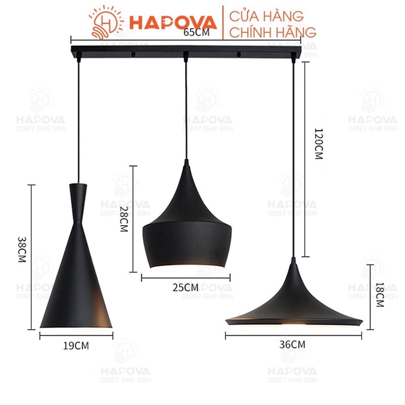 Đèn trần trang trí bàn ăn phòng khách thả Bắc Âu HAPOVA KUSUM 5003 + Tặng kèm bóng led AS Vàng