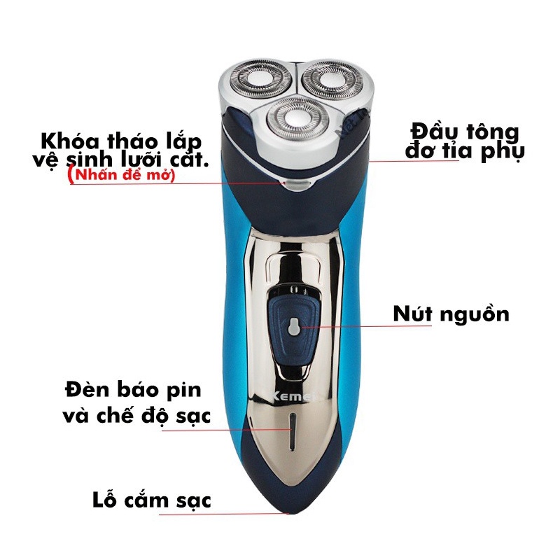 Máy Cạo Râu Kemei Lưỡi Nổi 3D Chống Thấm Nước IPX4 Có đèn Led Thông Minh Cạo Khô Và Ướt Có Thể Cắm Điện Trực Tiếp CaoCấp