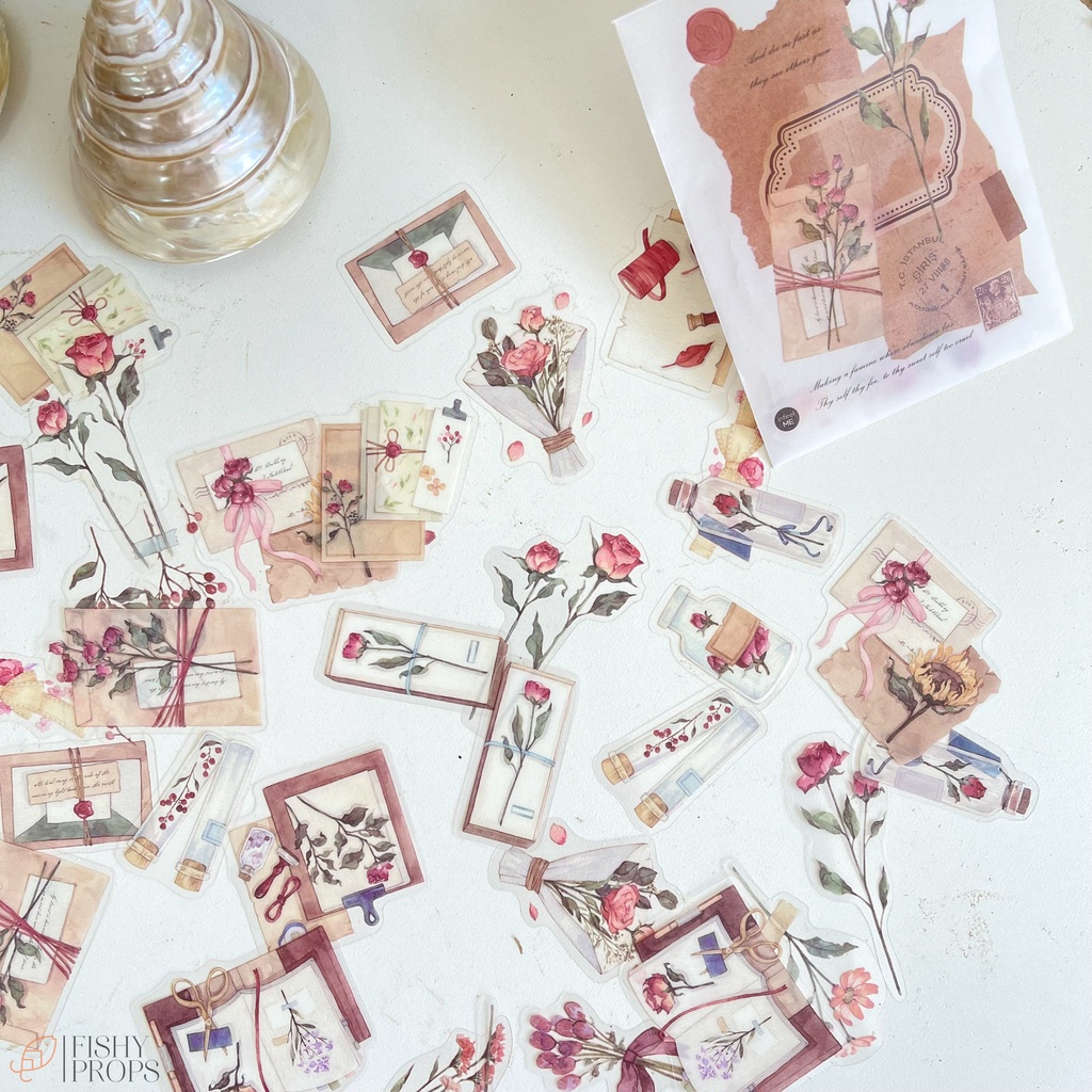 Set Sticker Hoa Phong Cách Vintage Trang Trí Sổ Bullet Journal Phụ Kiện Chụp Ảnh