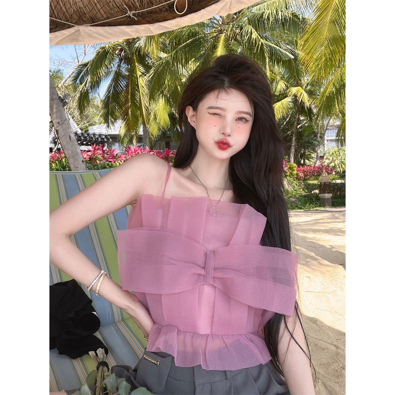 Áo Hai Dây Đính Nơ Quyến Rũ Hợp Thời Trang Cho Nữ