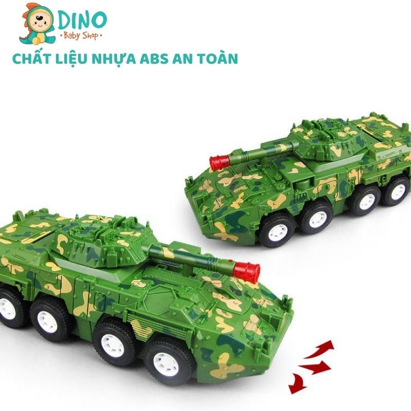 Xe tăng biến hình robot tự động, Đồ chơi robot xe tăng 2in1 có đèn và nhạc cho bé vui chơi DiNo