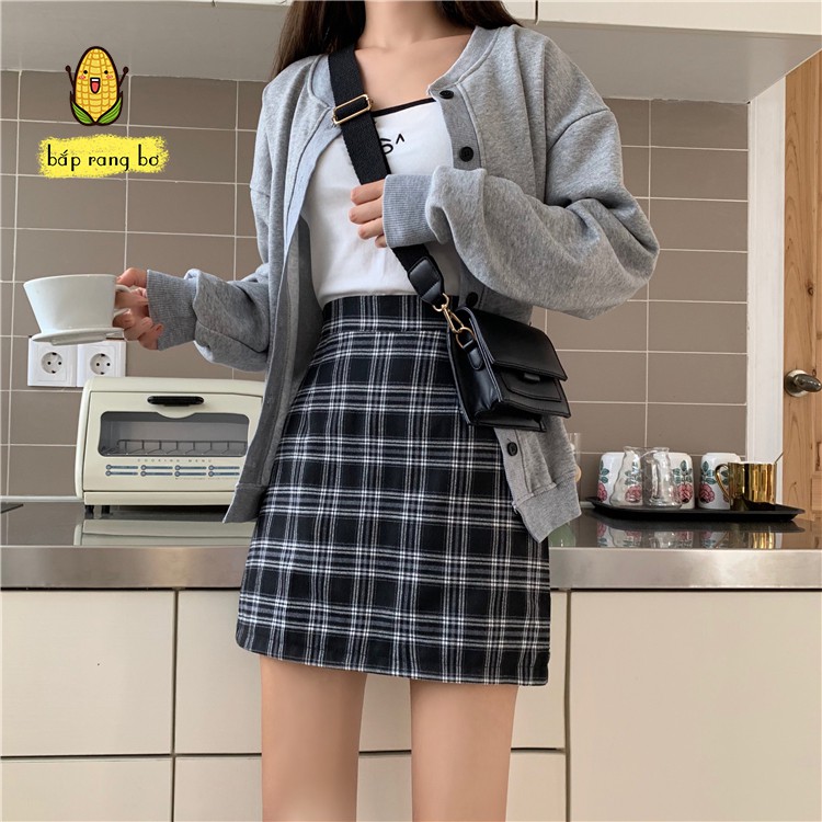 CHÂN VÁY NGẮN SỌC CARO CHO NỮ PHONG CÁCH HÀN QUỐC ULZZANG CV01