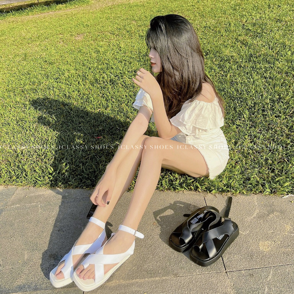 Giày Sandal Nữ Ulzzang Vintage,Dép Quai Hậu Sỏ Ngón Hai Quai Chéo Đế Bằng Cao Cấp Phong Cách Hàng Quốc_ Iclassy Shoes