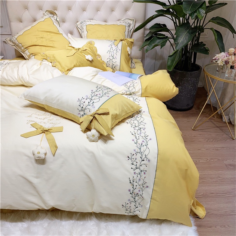 173222 Bộ chăn ga gối cho giường 150-180*200cm 4CT cotton 100% 60S thêu cao cấp hàng nhập Giá 4400k