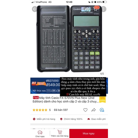 Pass máy tính 570vn CASIO (Đọc kĩ mô tả)