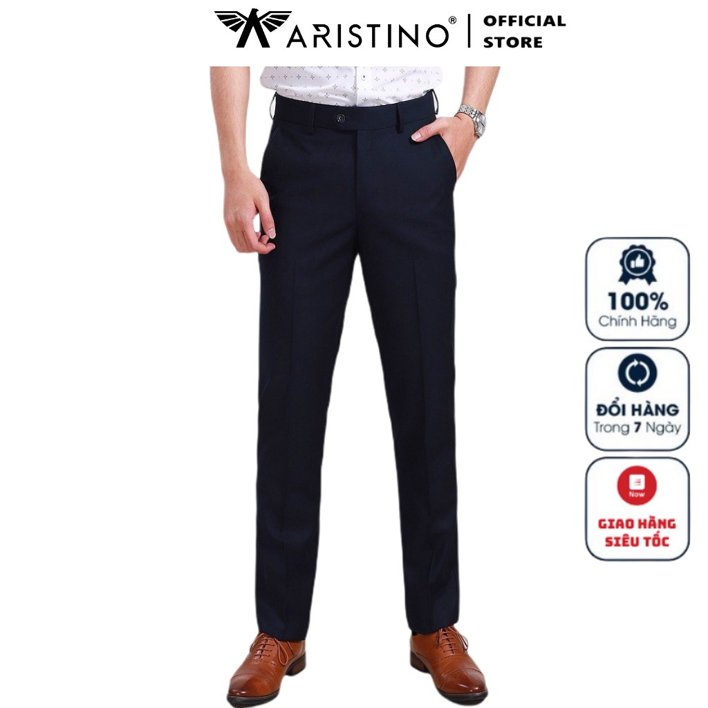 Quần Tây Nam Aristino ATR00208 Quần Âu Nam Màu Xanh Tím Than 25 Dáng Regular Fit Vải Polyester