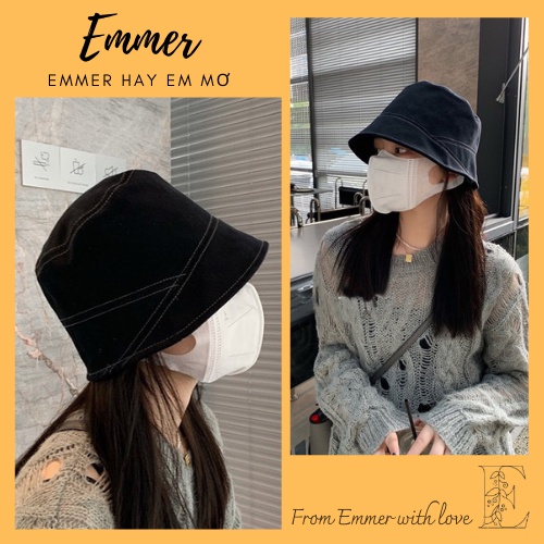 Nón bucket nữ vải thô viền chỉ ulzzang, mũ tai bèo trẻ trung Hàn Quốc Emmer191
