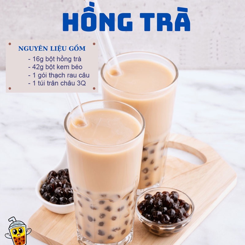 Hồng trà pha trà sữa set 4 món, trà sữa tự pha hồng trà có trân châu - Ăn vặt nhà Cốm