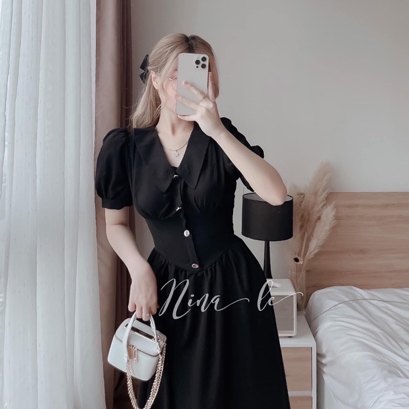 Vây xoè nữ , váy xoè cổ V tay bồng chiết eo | BigBuy360 - bigbuy360.vn