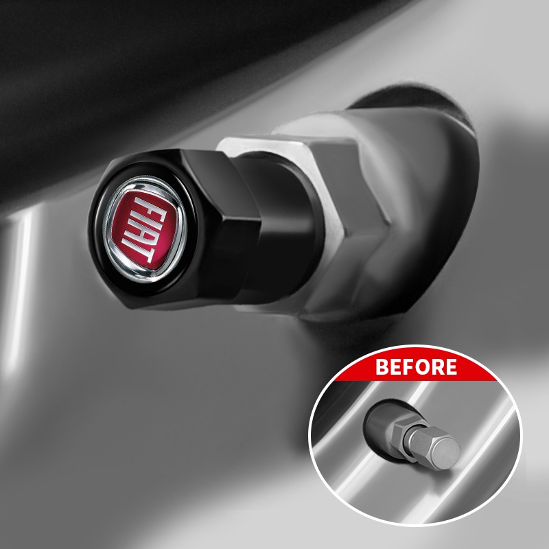 Bộ 4 Nắp Van Khí Bánh Xe Hơi Bằng Nhôm Hình Lục Giác Màu Đen / Bạc Cho Fiat Panda Bravo Punto Croma 500 595