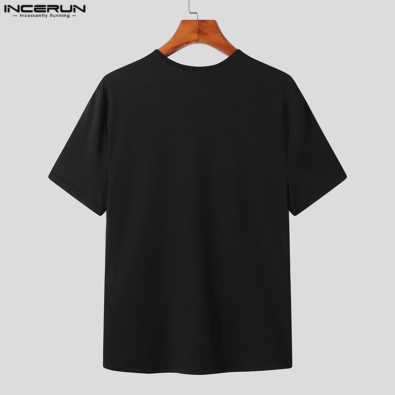 Áo thun INCERUN tay ngắn dáng ôm thiết kế lỗ thời trang cá tính cho nam