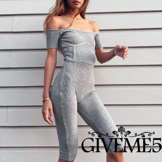 Jumpsuit Ngắn Tay Trễ Vai Họa Tiết Kẻ Sọc Thời Trang Dành Cho Nữ