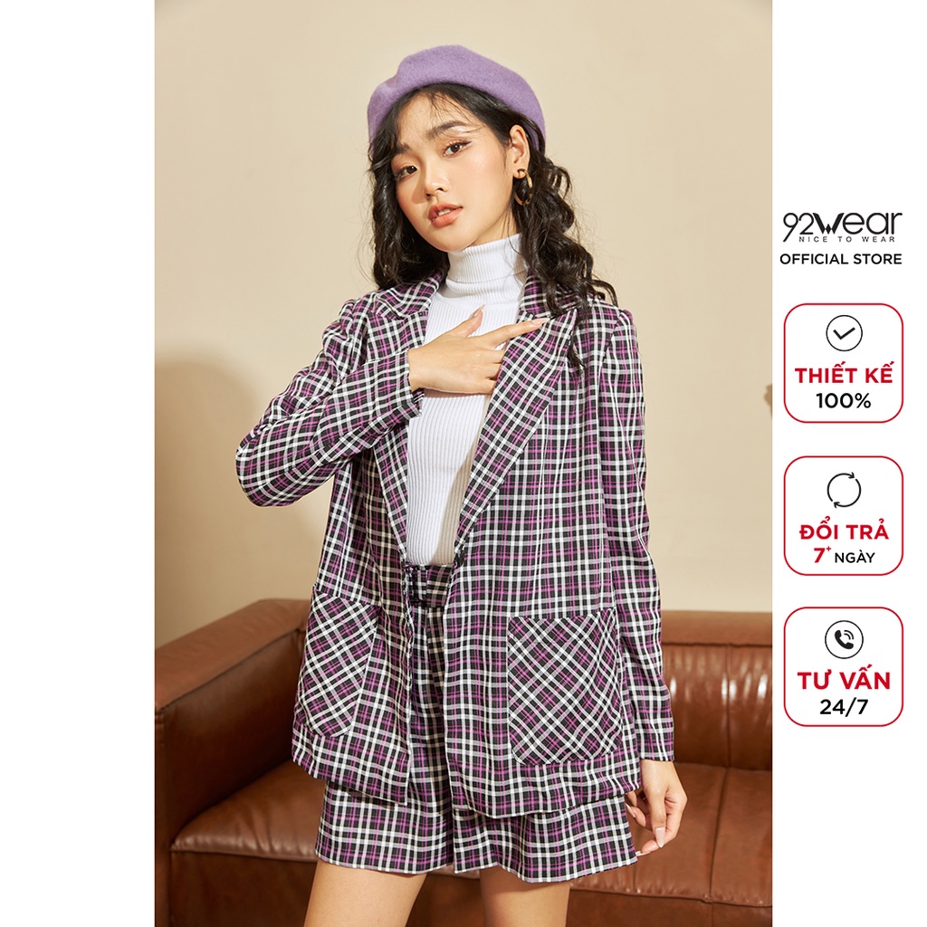 Áo vest nữ dài tay túi ốp 92WEAR, thiết kế thanh lịch, trẻ trung VBA1930 | BigBuy360 - bigbuy360.vn