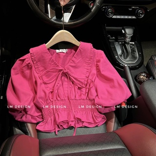 Áo croptop cổ sơ mi chun eo