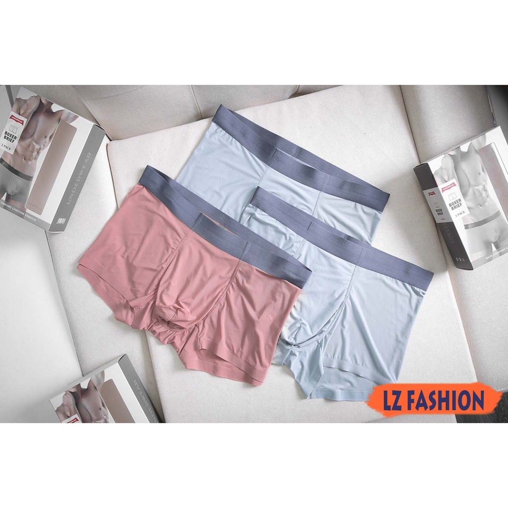 HỘP 3 QUẦN LÓT BOXER NAM TRƠN CHẤT COTTON BO LƯNG THOẢI MÁI, 3 MÀU NGẪU NHIÊN - LZ FASHION - QS015