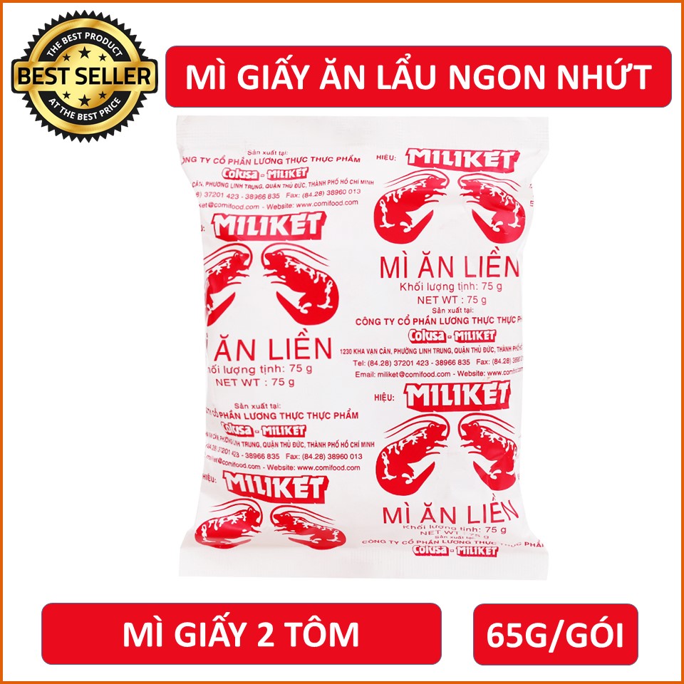 [Nguyên thùng 100 gói] Mì ăn liền Miliket sate giấy trắng 65gX100