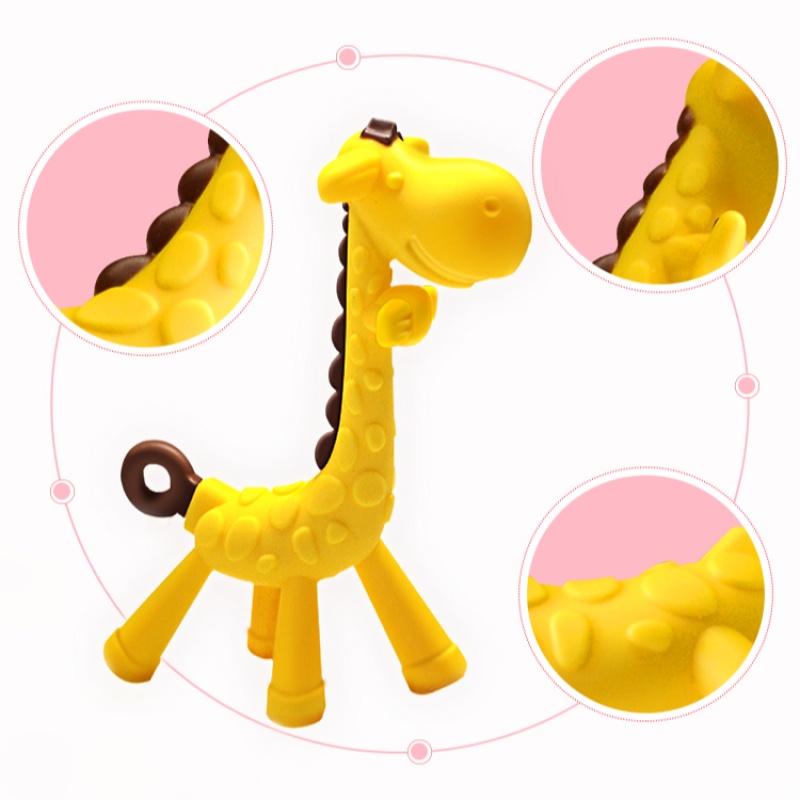 Đồ chơi gặm nướu hình hươu cao cổ bằng silicone dễ thương an toàn không độc hại cho bé