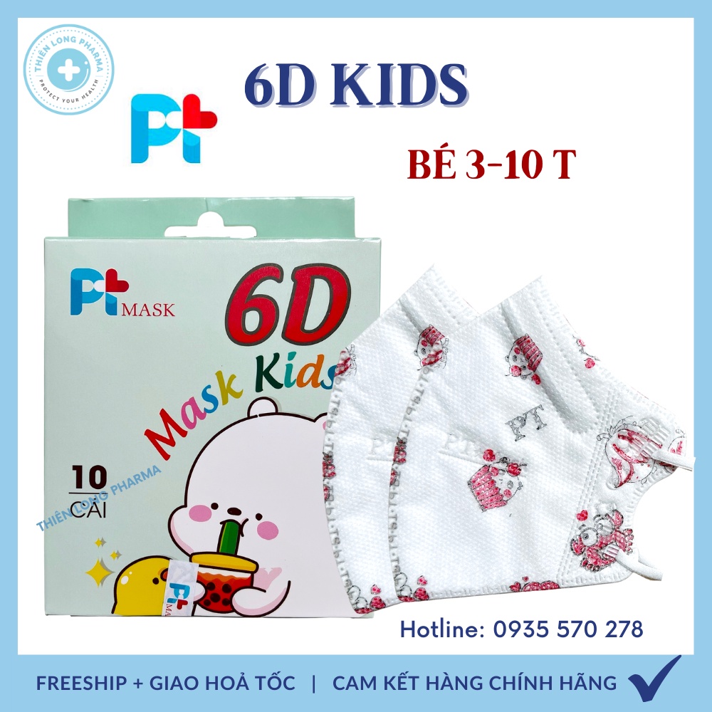Khẩu trang trẻ em 6D  4 lớp vải 4S kháng khuẩn siêu mịn cho bé hàng chính hãng công ty Phương Tuyến