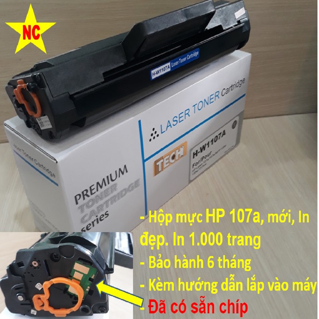 Hộp mực HP 107a, Hộp mực máy in HP 107w, 135w, 135a, M137fdw có chíp. Là Cartridge W1107A in đẹp, nhập khẩu mới 100%