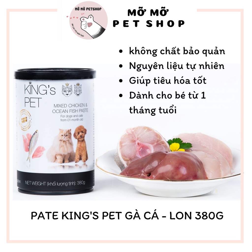 Pate tươi King’s Pet không chất bảo quản, Pate cho Mèo mọi lứa tuổi từ 01 tháng tuổi ( Pate vị Gà/Cá/Cá Hồi) Lon 380g