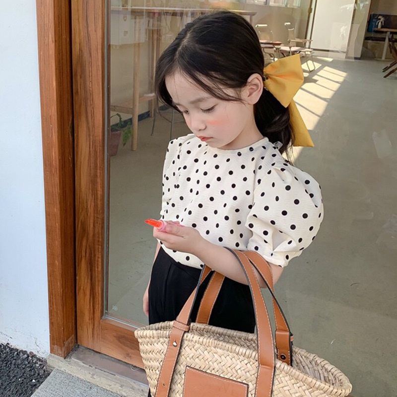 Áo Kiểu Tay Phồng Hở Lưng Chấm Bi Thời Trang Mùa Hè Hàn Quốc Se7en Dành Cho Bé Gái