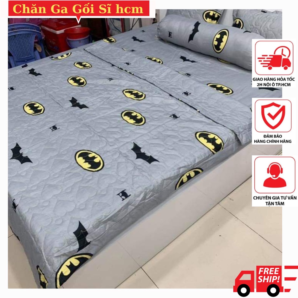 Bộ ga gối 1m2/1m4/1m6, ga được bo chun miễn phí, vỏ gối nằm -MẪU SIÊU NHÂN DƠI