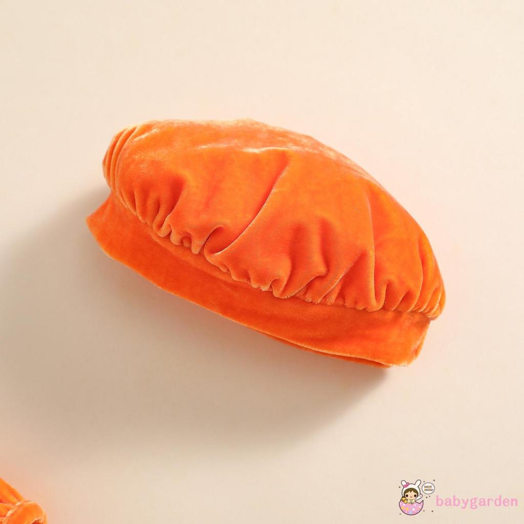 Bộ Áo Liền Quần Tay Ngắn In Hoạt Hình Bí Ngô + Mũ Thời Trang Xuân Hè Cho Bé Từ 0-24 Tháng Tuổi