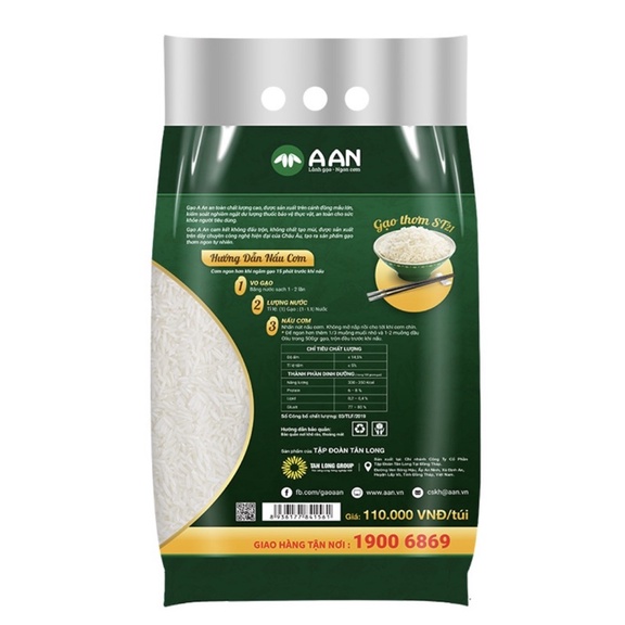 Combo 3 túi gạo Thơm ST21 A AN mỗi túi 5Kg - Đặc sản Sóc Trăng - Thơm hoa lài nhẹ, cơm ngọt, rất dẻo, mềm
