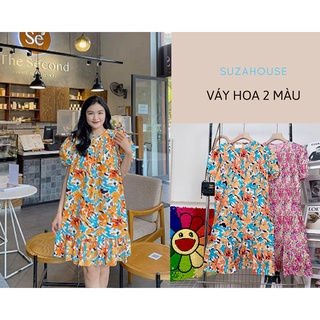 Váy hoa chun eo tay phồng, váy đuôi cá hoa chun ngực, đầm hoa nhí vitage ảnh thật khách mặc