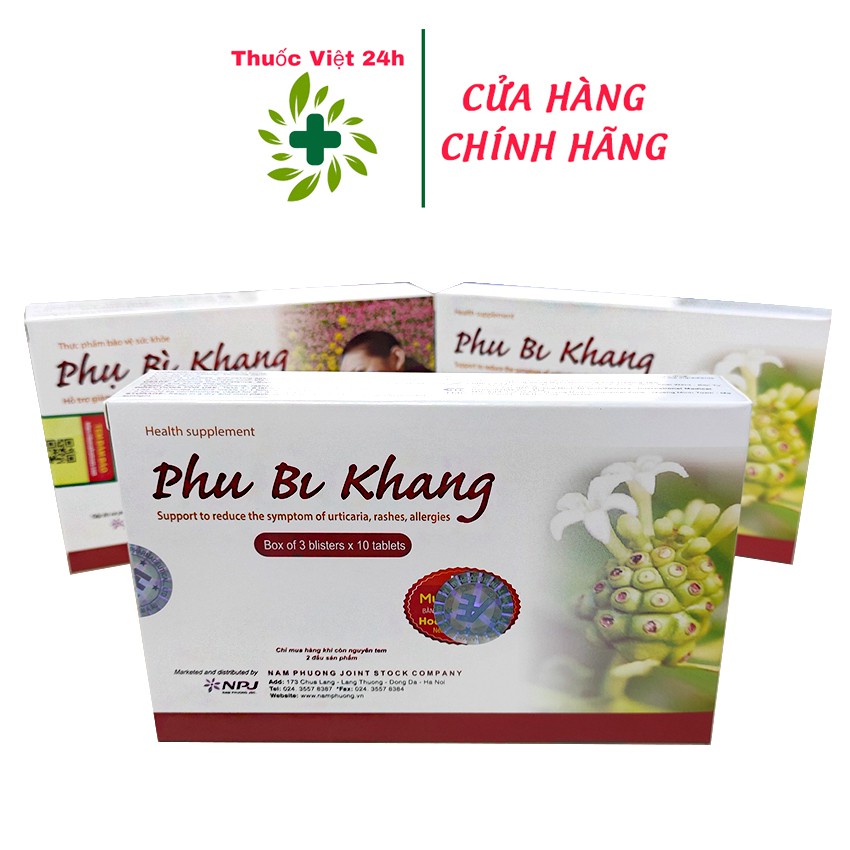 Phụ Bì Khang (Hộp 30 viên) - Giảm mề đay, dị ứng, mẩn ngứa, tăng cường chức năng gan - thuocviet24h