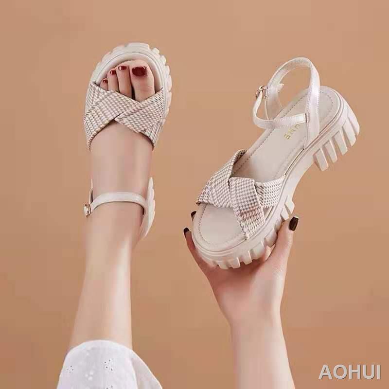 Giày đế bệt Pháp của phụ nữ mùa hè khóa đi biển Giày đế bệt La Mã