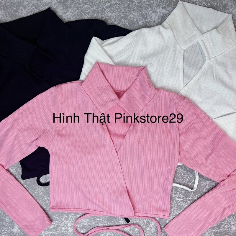 [Mã FAMARAL1 giảm 10K đơn 50K] Áo Croptop Cổ V Bẻ Vạt Chéo Dây Cột Bụng Tay Dài A5269