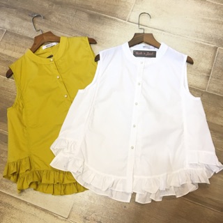 Áo sơ mi ba lỗ cổ tàu xoè phối bèo gấu - 101001