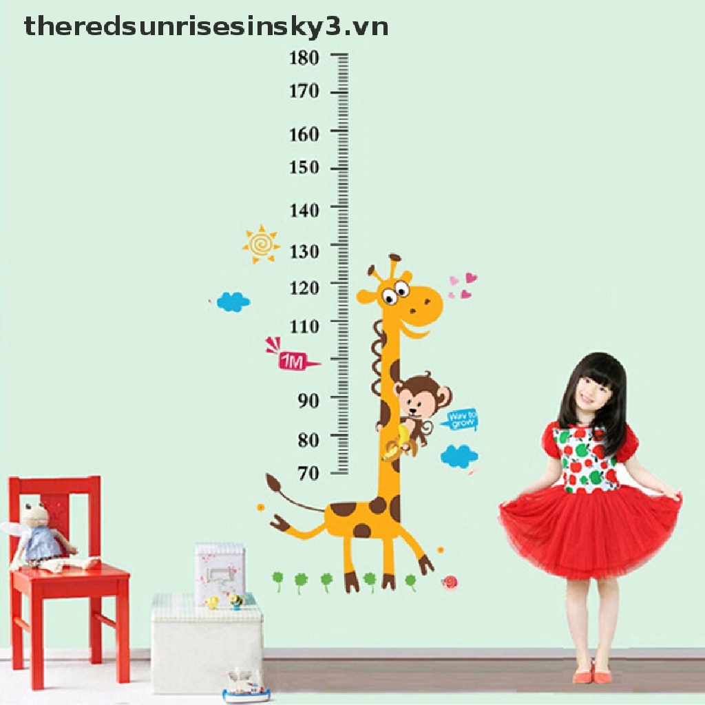 1 Miếng Dán Tường Đo Chiều Cao Cho Bé Hình Hươu Cao Cổ Và Khỉ
