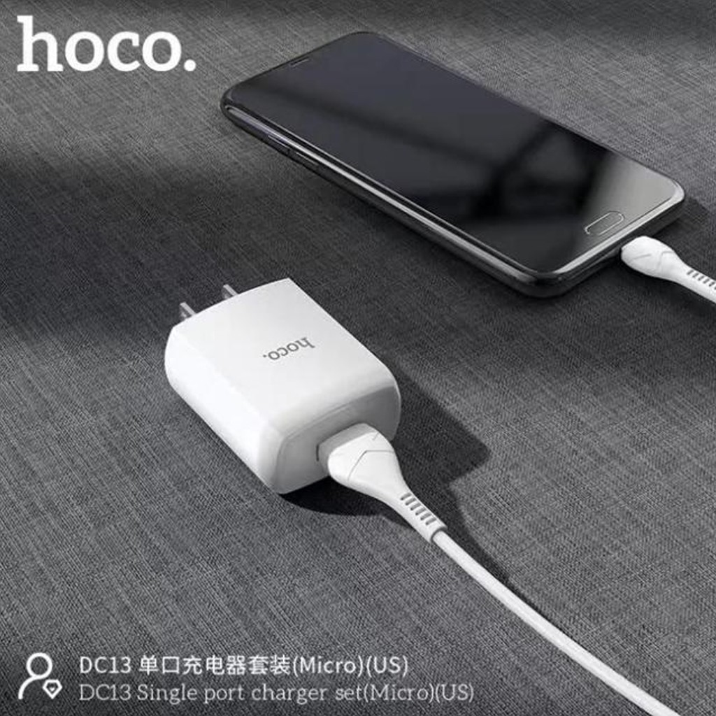 Bộ sạc Hoco DC13 Micro USB, sạc nhanh 2.4A, tương thích với nhiều dòng Xiaomi/Samsung/Oppo...,chân cắm dẹt tiêu chuẩn US