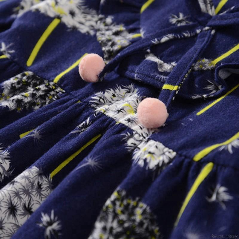 Đầm dài tay cổ lọ họa tiết hoa đáng yêu cho bé gái