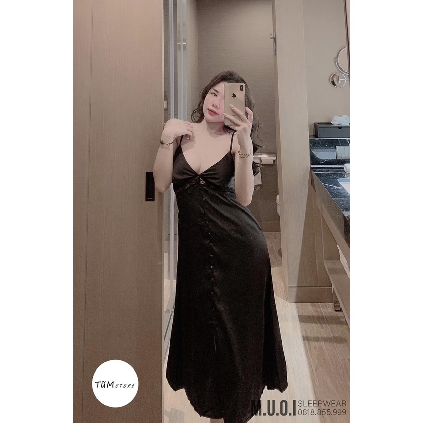 [FREESHIP] Váy ngủ sexy Quảng Châu - Sx 158 Váy ngủ lụa dáng dài cúc bọc hot hit cao cấp QUảng Châu Muối Sleepwear
